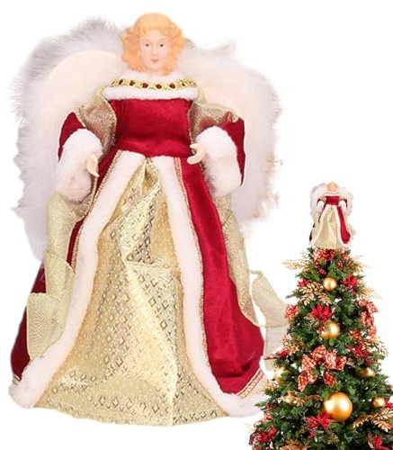 Weihnachtsengel-Baumspitze – Weiße Engelsfederflügel, elegante Baumkronenfigur | Weihnachtsbaumspitze, 7-Zoll-Engelschmuck für Weihnachtsbaum, Weihnachtsengel für Partydekoration, Engel im Vintage-Sti