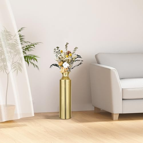 Goldene hohe Bodenvase, 55 cm, Metall, dekorativer Blumeneimer, Vasen für Zweige, Trockenblumen, Heimdekoration, Einweihungsgeschenk für Spa, Reiki, Meditation, O5 (Goldvase, L)