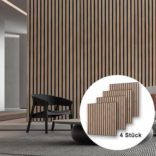 AKK-STAR Akustikpaneele 4er-Set - 600 x 600 x 18 mm 1,44 m² Wandpaneele aus Holz - Akustikpaneele Holz für stilvolle Wandgestaltung - Perfekt für Wohnzimmer, Büro oder Musikstudio (Walnuss 4#)