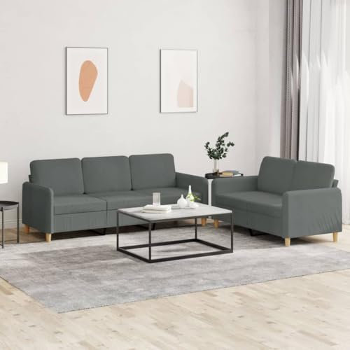 Homgoday 2-TLG. Sofagarnitur mit Kissen Dunkelgrau Stoff Wohnzimmersofa Sitzsofa Sofa Couch Gästesofa Loungesofa Couchgarnitur Polstersofa Sitzmöbel für Wohnzimmer Büro
