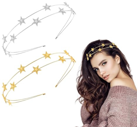 KHDULQ 2 Stern Haarreifen Mädchen, Haarspangen Engel Haarreif Glitzer | Haarreif Gold Mädchen Kinder Damen Glitzer Kostüm,Für Frauen Party Mädchen Braut Brautjungfern