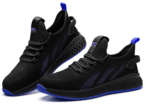 SPIEZ Unisex Safety Trainers with Composite Toe Lightweight, Puncture Proof Work Shoes for Men and Women, Breathable Safety Sneakers for Work and Daily Wear, Size 8.5 UK, Black/Blue