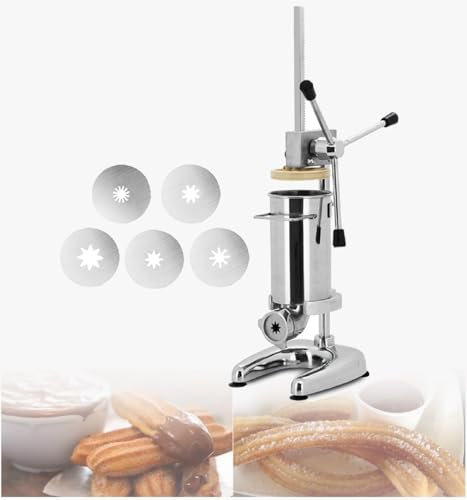 GAYAYAS Macchina riempitrice Verticale Commerciale per Churros spagnoli in Acciaio Inox, con 5 stampi, Macchina riempitrice per Churros, Attrezzatura per Snack per panetteria,2L