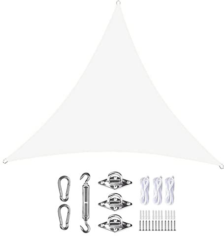 Wasserdichter dreieckiger Sonnenschutz, 8,4 x 8,4 x 8,4 m, 98 % UV-Block, Outdoor-Sonnenschutz, Markise für Terrasse, Rasen, Pergola und Terrassendielen, Weiß, mit gratis Seil