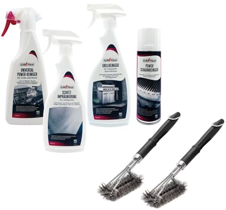 Grillfürst Grillreiniger-Set inkl. 2X schraubbare Grillbürste für Edelstahlgrillroste - 4er Set - Grillreiniger, Schutzimprägnierung und Reinigungsbürste für Grillroste