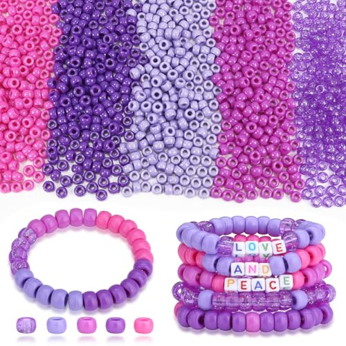 AWARDSEN 970 Stück Pony Perlen Violett, Set Perlen Zum Auffädeln, Armbänder Selber Machen Set, Kandi Beads für Armbänder, Schmuck, Ketten, Basteln