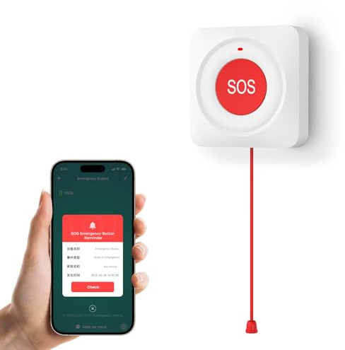 PGST TUYA Bouton d'urgence WiFi SOS avec câble de tirage, pour Enfants handicapés, Personnes âgées, Amis Smartlife App Rappel à Distance Système d'alarme de santé(Wi-FI 2.4GHz Seulement)