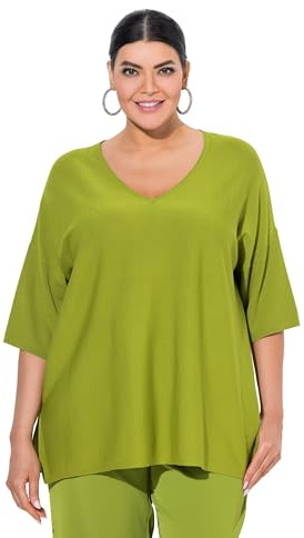 Ulla popken damer stora storlekar överdimensionerade plus size tröja, oversized, v-hals, halvärm, Gräsgrön, 54-56
