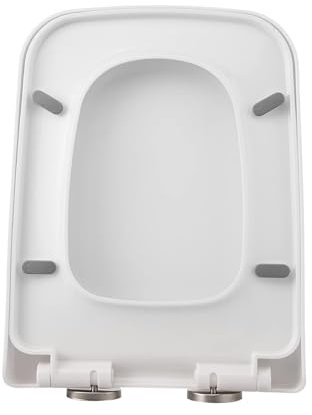 Abattant WC carré blanc à fermeture douce avec charnières réglables sur le dessus, robuste et à libération rapide avec fermeture silencieuse