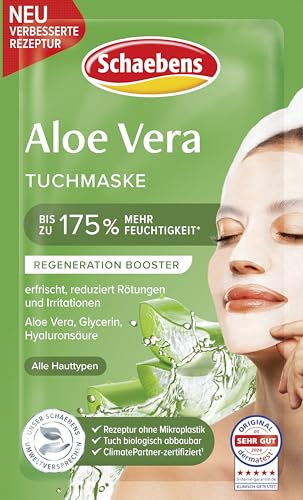 Schaebens Masque en tissu à l'aloe vera - rafraîchit, réduit les rougeurs et les irritations avec l'aloe vera, la glycérine et l'acide hyaluronique pour tous les types de peau.