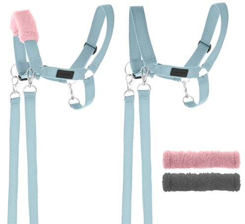 SKIPPI Halfter für Hobby Horse - Hellblau, Hobby Horse Zubehör, Zügeln und 2 Polster im Set, Universalgröße Halfterset
