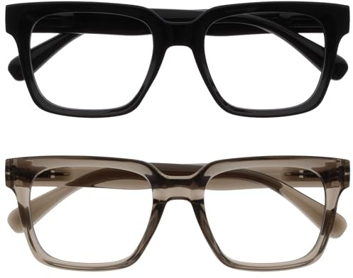 OPULIZE ERA Lunette anti lumiere bleue femme & homme - Lunettes Loupe Ecran/Gaming - Lot de 2 - Cadre Surdimensionné - Anti-éblouissement Anti-Reflet Protection UV - Noir Gris - +3,50