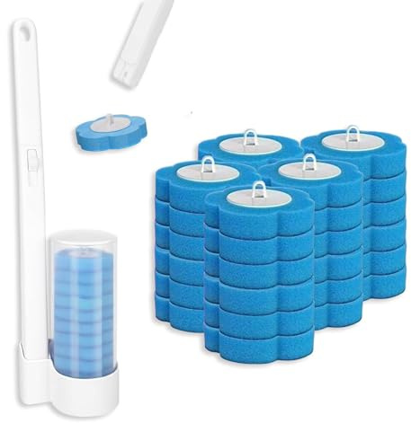 36Pcs Toilet Brush Replacement Head with Handle, Disposable Toilet Brush and Holder Set, Wall-mounted Holder Cleaner Set for Home Bathroom Kitchen(COLOR:Blue)