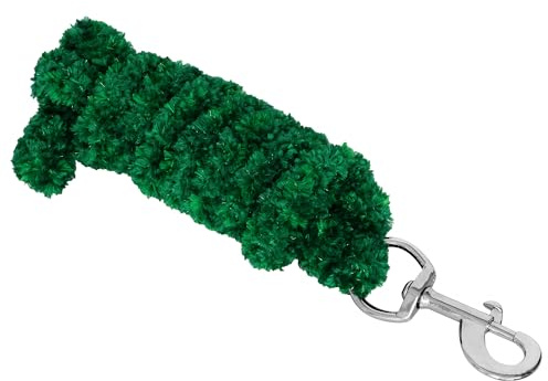 Start Führstrick für Pferde – 2m weiches Anbindestrick mit Karabinerhaken – Flauschiger Fluffy-Pferdestrick aus Nylon – ideal für Stall, Weide & Transport (Grün, Karabinerhaken)