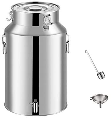 Airtight Milk Can 201 Stainless Steel - 76L Milk Churn Wine Pail with Spigot Dispenser, Food Storage Barrel for Milk, Oil, Wine & More, Silver(35L)