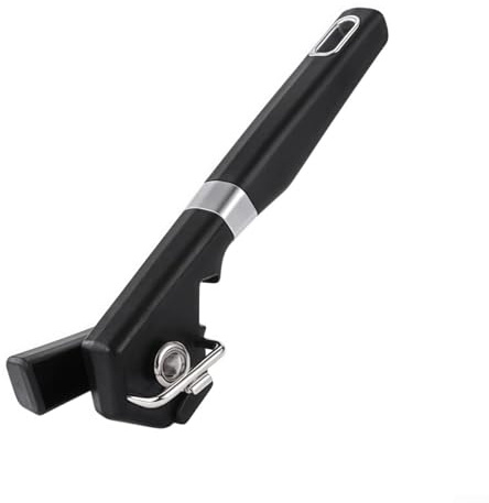 Abrelatas manual fácilmente almacenable con agujero para colgar integrado para ahorrar espacio (negro)
