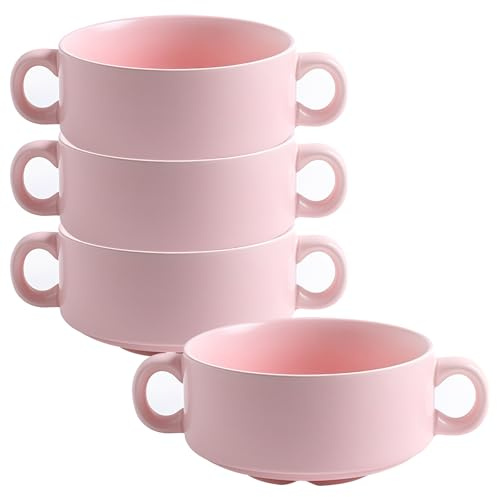 Set di 4 tazze da zuppa con manici, 350 ml, piccole ciotole per zuppa di cipolle in forno per colazione, latte, dessert, farina d'avena