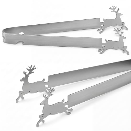Geiserailie Grillzange Motiv Hirsch Edelstahl Bratwurstzange für Jagd Jäger Jägerin Weihnachten Männergeschenk Jagdgeschenk Jäger Geschenk, Spülmaschinengeeignet, Silber
