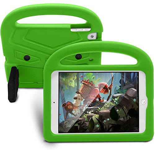 Tablettskydd Tablet Väska till iPad Mini 1/2/3/4/5 Silikonväska For barn, For chocktäta lättviktiga droppskyddade stativ tablettfall, med handtag och kickstand(Ye?il)