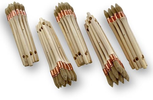 Kibros Lot 50 pinceaux à rechampir Brosse Ronde Soie Blanche Ø 15 mm | Soie blanche, virole cuivrée, manche bois brut, rechampissage découpé moulures plinthes volets boiseries.