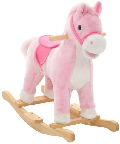 Rantry Rosa Plüsch-Schaukelpferd für Kinder ab 24 Monaten, sicher & bequem, 65x32x58 cm Model80218