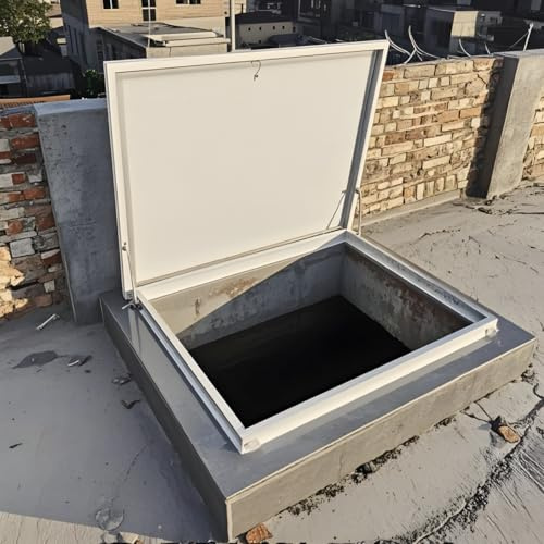 Stainless Steel Roof Hatch Skylight, 25.6x25.6IN Emergency Access Lid, Roof Maintenance Window, Durable Wellhead & Cellar Cover for Safe Access
