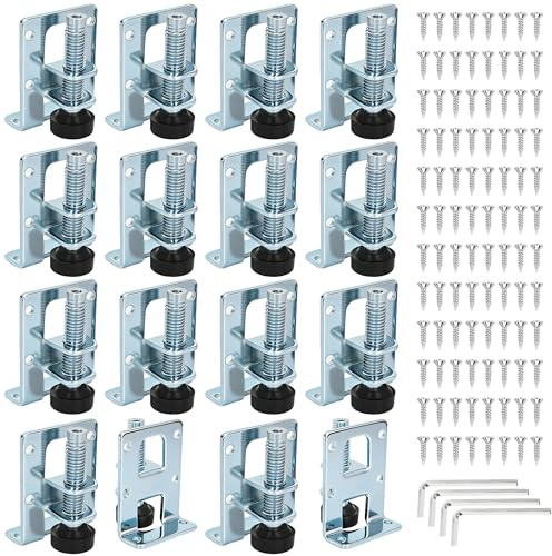 ohbien 16Pcs Heavy Duty Leveling Feet,M10 Adjustable Furniture Leg Levelers | Height Adjustable Feet with 96 Screws, Furniture Leveling Legs Metal Leveling Feet for Workbench Table Cabinet Wardrobe