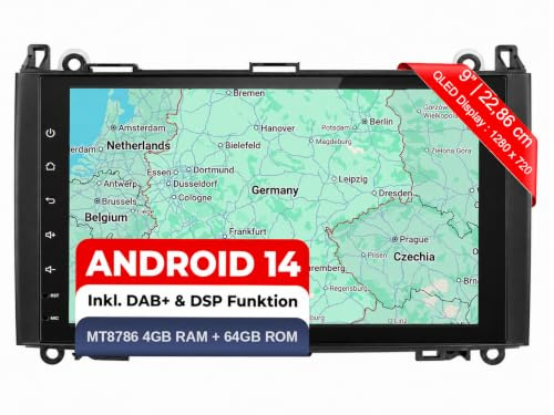 M.I.C. M9-S Android 14 Autoradio - Mercedes-Benz A-Klasse W169, B-Klasse | W245,Viano,Vito W639,Sprinter & VW Crafter; MT6769,4G+64G,9 Zoll QLED,inkl. DAB+,SIM/4G LTE,Wireless CarPlay & Android Auto