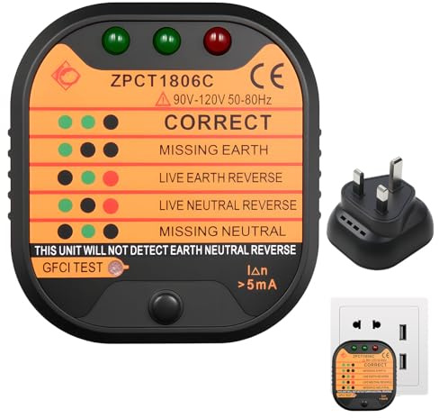 Socket Tester UK 220-250V for Power Plug Wiring Detection | Circuit Polarity Voltage Detector Electric Mains Outlet Tester UK with LCD Display, Rcd GFCI Plug Socket Tester Suitable