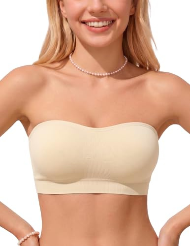 PoseFree Seamless Push Up Strapless Bra for Women Non-Slip Silicone Bandeau Bra