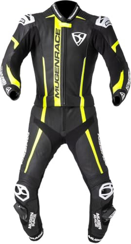 MUGENRACE Mucho 2-Teiler Motorrad Lederkombi, schwarz/weiß/neon-gelb, 60
