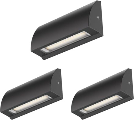 ledscom.de 3x LED Wandleuchte/Treppenlicht SEGIN für außen, IP54, flach, Downlight, schwarz matt, eckig, 3,8 W, 265lm, warmweiß