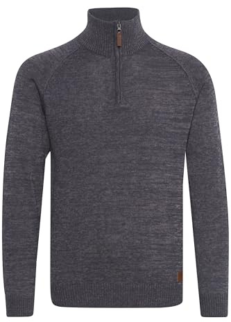 BLEND BHDanovan Homme Pull en Maille Fine Pull à col Troyer Fermeture éclair Poignets côtelés Mélange de Coton Regular Fit, Taille:L, Couleur:Ensign Blue (70260)