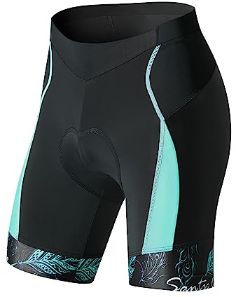 Santic Fahrradhose Damen Gepolstert Kurz Radlerhose Gepolstert Schnelltrockende mit Sitzpolster 3D breiterem dichterem Polster
