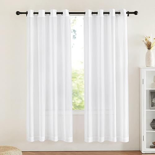 NICETOWN Sheer Curtains Panel 72 Long - Ring Top Window Treatment Sheer Voile Drapes for Bedroom/Living Room (White, Set of 2, W54 x L72)