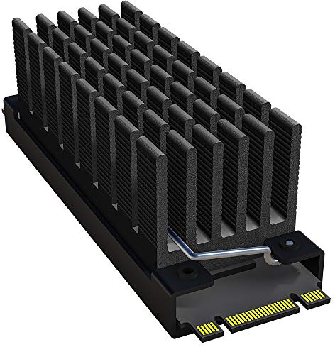 Archgon HS-0130 Kühlkörper für M.2 SSD 2280 PCIe NVMe/SATA Kühler, 25 mm Bauhöhe, deckt 57 mm ab, Aluminium, 2X Wärmeleitpad, Federbügel Befestigung, passiv, Schwarz