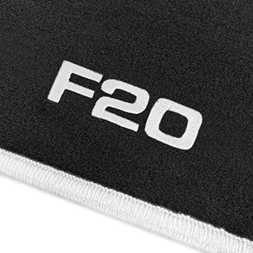 online-fussmatten OFM-Q300_F20-100 Passform Velours-Fußmatten mit Bestickung F20 und Rand in Weiß