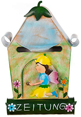 Schöner Briefkasten Hausdesign Blume Fee Elfe Handbemalt sehr schön gearbeitet Metallverzierung Mit Zeitungsrohr Wandbriefkasten Nostalgisch 60cm (Haus Elfe 508)