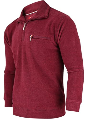 Soltice Långärmad tröja för män med bröstficka, randig stickad tröja med krage, melerad, vinterbomullpikétröja (M till 3XL), [M1] Bordeaux Ss, M
