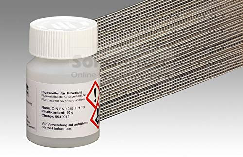 10 Lötstäbe Silberlot Abm. 1,0x500 mm Hartlot 45% Silber, AT 670 °C und 50 g Flussmittelpaste