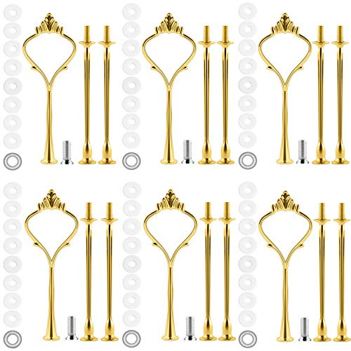 6 Set Cake Stand Fittings Kits, MSDADA 3 Tiered Tray Hardware for Cake Stand Mold Crown 3 Tier Cake Holder Hardware for Wedding Party Making Resin Cupcake Dessert Platter Serving Stand(Gold)