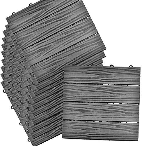 euroharry 110 Stück WPC Fliesen Balkonfliesen Terrasse 30x30cm Kunststoff Holzfliesen DIY Balkon Garten Klickfliesen
