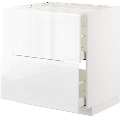 METOD/MAXIMERA Table de cuisson avec 2 façades/2 tiroirs 80 x 62,1 x 88 cm Blanc/Voxtorp haute brillance/blanc