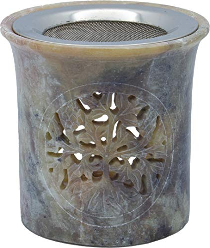 Landkaufhaus Mayer Premium Speckstein Weihrauch Räuchergefäß Räucherstövchen mit Edelstahlsieb Motiv Baum