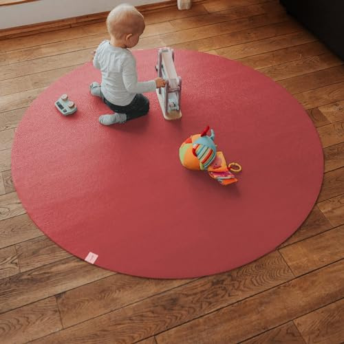 Sanosoft® Krabbelmatte Made in Germany, Öko-Tex Anti-Rutsch Krabbelunterlage (Rund 160cm Rot)