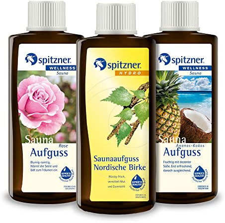 Spitzner Saunaaufguss-Set in Geschenkbox Mädelsabend: Rose, Nordische Birke und Ananas-Kokos (3x190ml)