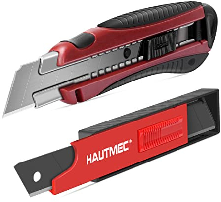 HAUTMEC 25mm Utility Knife Set, Heavy Duty Auto-Lock, Retractable Box Cutter, Wire Stripper Design, with extra 10pcs Ultra sharp Snap-off Sharp Blades HT0205-KN
