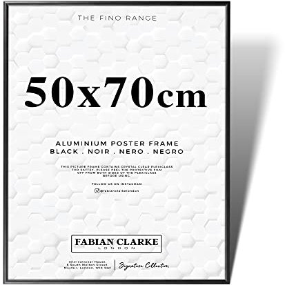 Fabian Clarke London® Aluminium Picture Frame 50x70 Black Large Size Thin Slim Photo Frame Metal Hangs Portrait or Landscape with Safety Glass