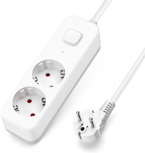Aigostar 2-uttags grenuttag med strömbrytare, 1,5 m kabel, 16A/3680W, barnskydd, vit - grenuttag för hem, kontor, sovrum