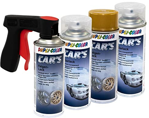 Felgenlack Lack Spray Car's Dupli Color 385902 Gold 2 X 400 ml + Klarlack 385858 2 X 400 ml mit Pistolengriff